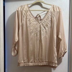 White House Black Market Beige Embroidered Blouse
